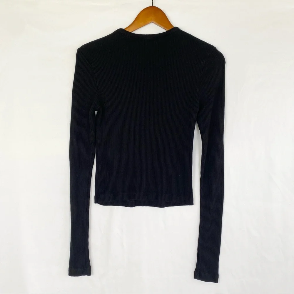 AGOLDE Alma Ribbed Stretch Knit‎ Organic Cotton Long Sleeve Top Black Size Large - Picture 2 of 4